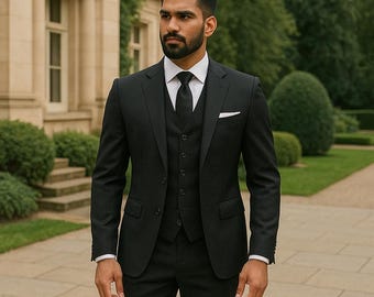 Men's 3-Piece Black Slim Fit Suit | Wedding & Business Attire