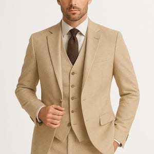 Beige Men’s 3 Piece Suit – Notch Lapel Slim Fit Wedding Tuxedo | Groom Suit | Custom Formal Suit | Party & Business Wear