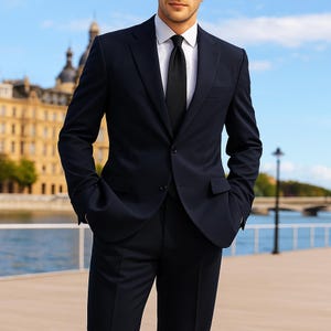 Classic Fit Navy 3-Piece Suit for Men | Basic Single Breasted Blazer, Vest & Pants Set | Formal Wedding | Business Attire