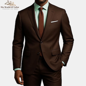Chocolate Brown Two Piece Men’s Suit – Slim Fit Formal Suit for Wedding, Business, Prom, Party Wear, Tailored Blazer and Pants