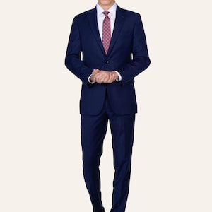 Premium Wool Navy Blue 2 Piece Suit for Men – Formal Wedding Suit, Groom Outfit, Office Wear, Slim Fit Suit