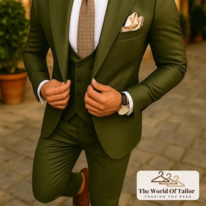 Premium Olive Green 3 Piece Suit for Men – Wedding, Party, Dinner & Groomsmen Suit – Elegant Casual Formal Slim Fit Suit