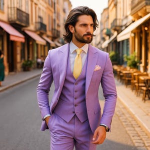 Light Purple 3 Piece Suit for Men | Elegant Wedding & Party Wear | Formal Groom Outfit | Slim Fit Tailored Tuxedo | Stylish Men’s Suit