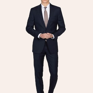 Premium Wool Dark Navy 2 Piece Suit for Men – All Season Formal Suit, Business Wear, Wedding Groom Suit, Tailored Slim Fit