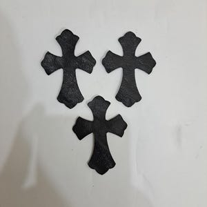 3Pcs Chr0m e Genuine Leather Hearts Patch Punk Cross Applique Denim Jacket Bag Accessories Custom DIY Sewing Design Cross Patent Street wear