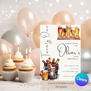 21st Birthday Invite for Him | Beer Theme Party Template | Editable Canva Design | Cheers to 21 Invite | Digital Download