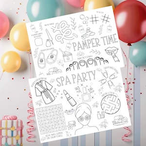 Feuille d&#39;activités pour soirée au spa, napperon pour soirée au spa, page à colorier pour l&#39;occasion de chouchouter, feuille à colorier à imprimer, cadeau pour l&#39;activité de fête, impression pour fête