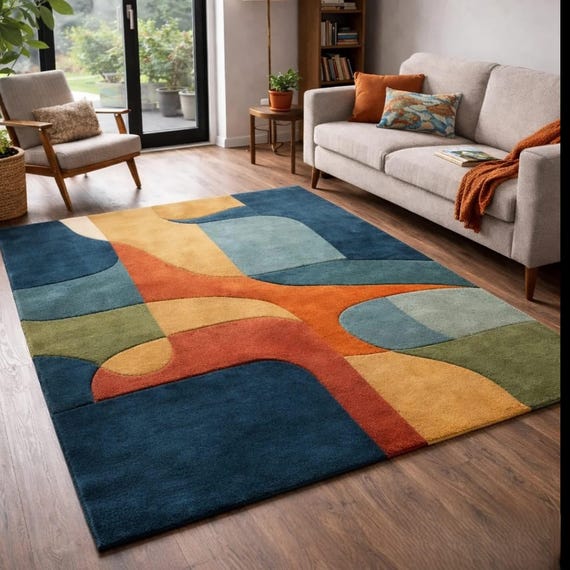 Handmade Wool Area Rug, Modern Abstract Geometric Design