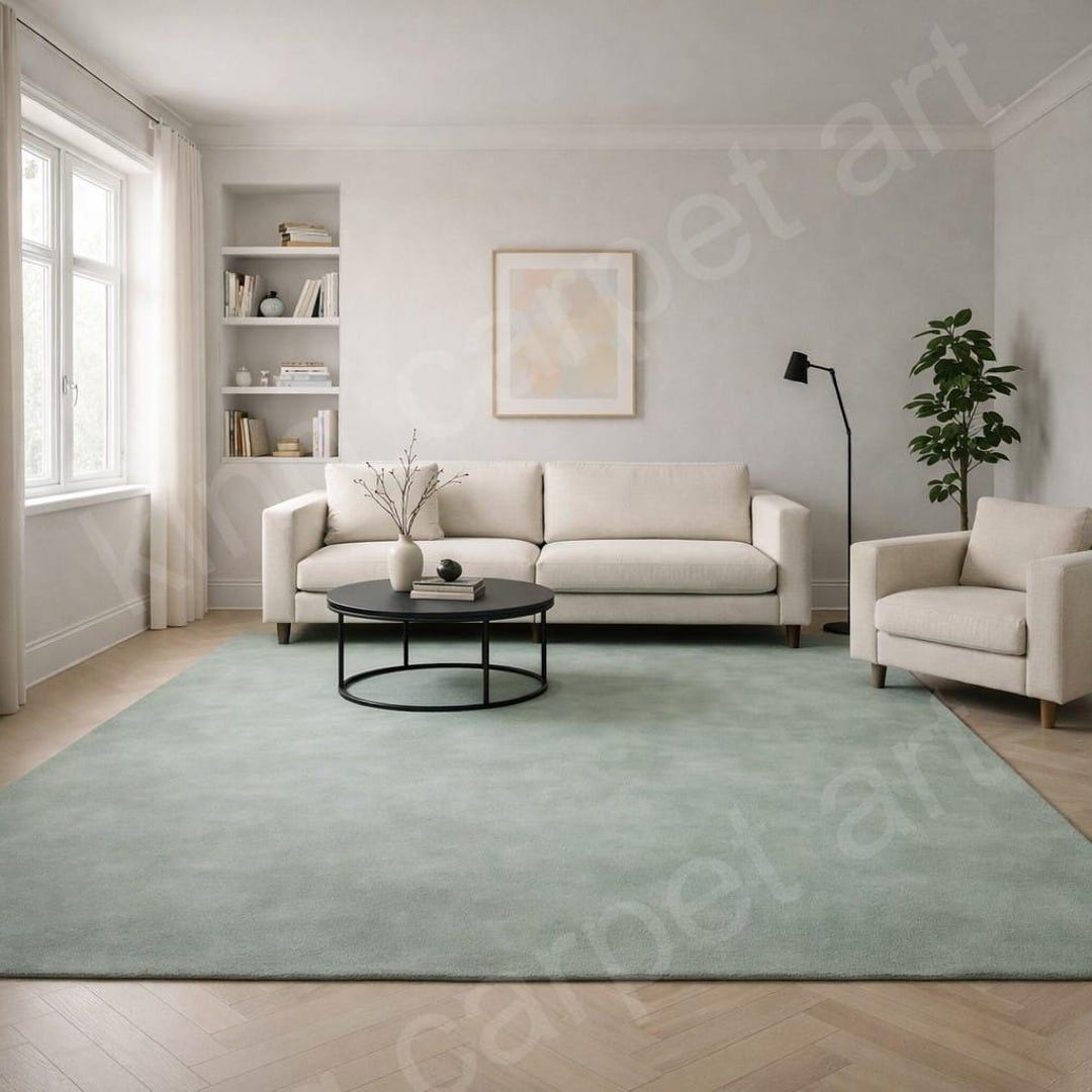 Minimal Solid Sage Green Hand-tufted Rug | Modern Plain Wool Carpet ...