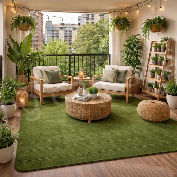 Hand Tufted Moss Green Area Rug, Minimalist Living Room Carpet