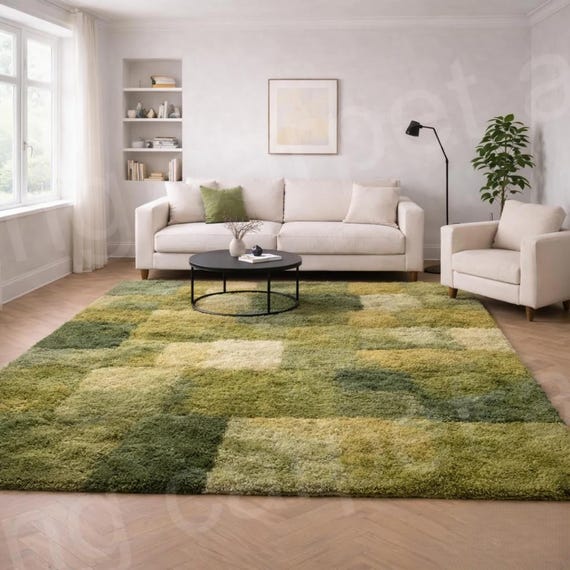 Handmade Tufted Green Moss Rug | Soft Shag Entryway Carpet
