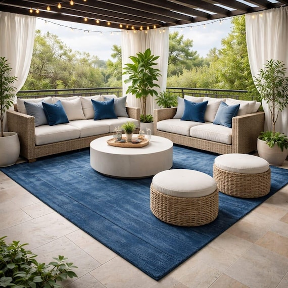 Navy Blue Plush Area Rug – Modern Solid Living Room Carpet