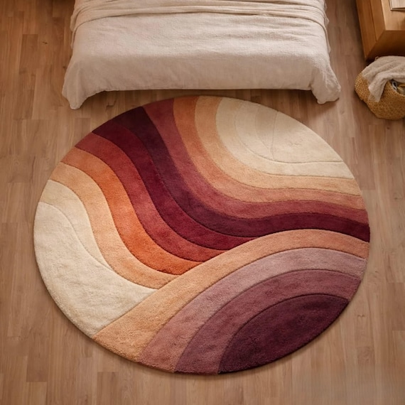 Hand-Tufted Wool Rug: Round Sunset, Modern Boho Design
