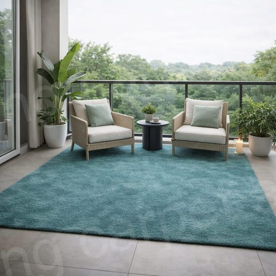 Handmade Tufted Area Rug | Solid Teal Plush Carpet