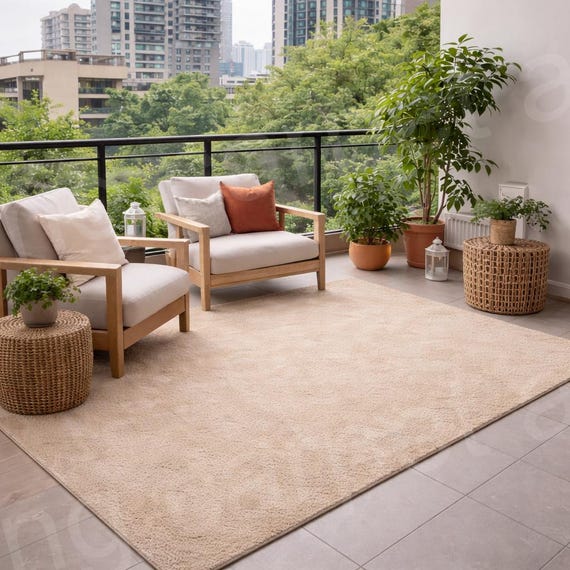 Handmade Beige Tufted Rug | Minimalist Modern Plain Carpet