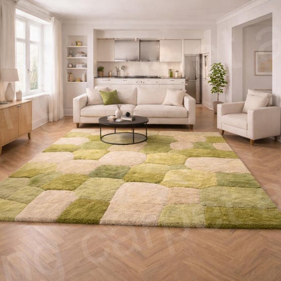 Green Moss Tufted Shag Rug | Handmade Modern Area Carpet