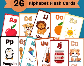 26 ABC Flash Cards Educational Cards A-Z Cards Learn ABCs Alphabet Flashcards Kids Colors Alphabet Montessori Cards Digital Download