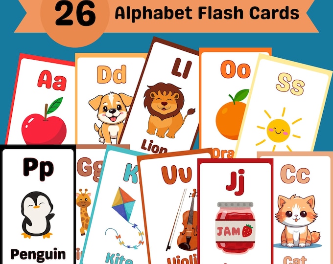 Printable ABC Flashcards for Kids, Alphabet Learning Cards With