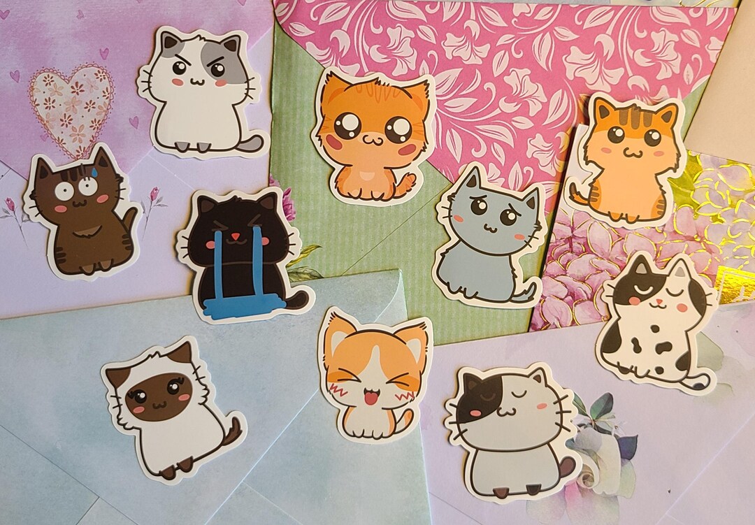 Kawaii Cat Stickers - Waterproof Matte Vinyl Decals - Set of 10 - Etsy