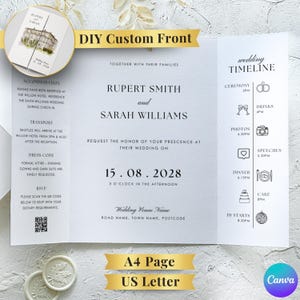 Wedding Invitation Gatefold Elegant Folded Wedding Invite Trifold Template Minimalist Invitation Canva Template Editable Modern Card