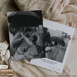 Bewerkbare foto Save the Date-kaartsjabloon Elegante verlovingsaankondiging Trouwdatum Minimalistisch uitnodigen Instant Download Print Mobile
