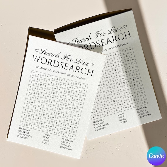 Elegant Wedding Word Search Editable Wordsearch Puzzle Wedding Table Games Couples Game Wordsearches Printable Games Bridal Personalized