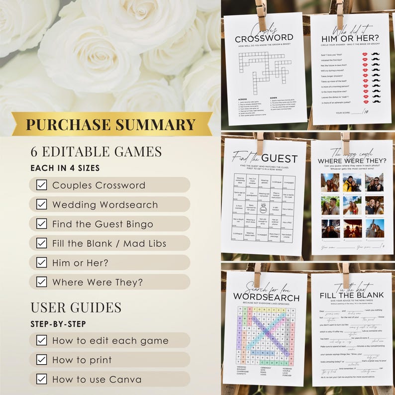 Wedding table games custom canva template