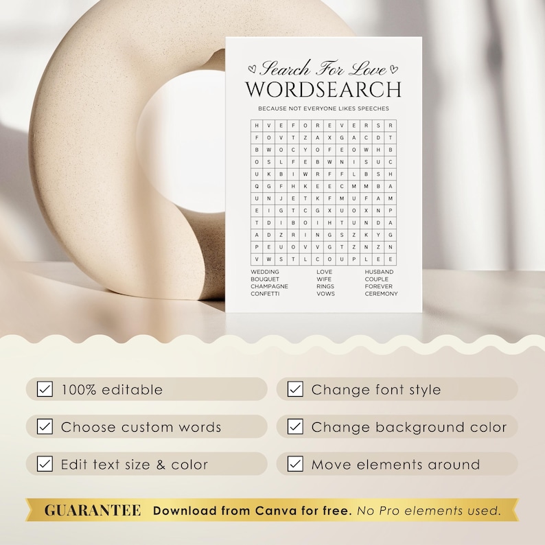 Editable Wordsearch Puzzle Wedding Table Games