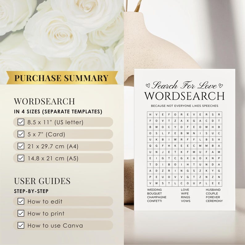 Printable Wedding Wordsearch Couples Game