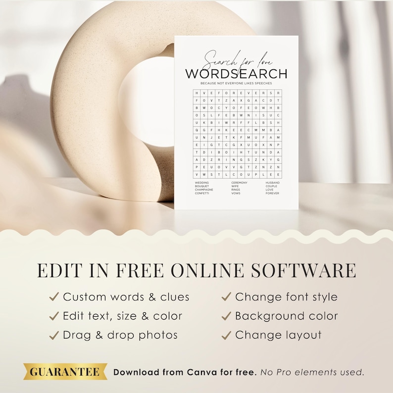 Custom wedding wordsearch template editable