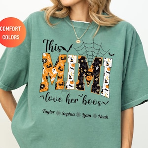 Custom Comfort Colors® Halloween Mama Shirt with Kids Name, Halloween Mimi Gigi Shirt, Spooky Mama Shirt, Personalized Mama Halloween Shirt