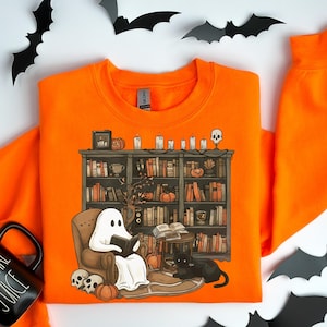 Retro Geist Lesebücher Sweatshirt, Bibliothekar Geist Halloween, Halloween Lehrer Sweatshirt, Halloween Shirt, Lehrer Geschenk, Boo Schule
