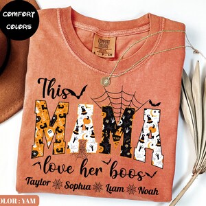 Custom Comfort Colors® Halloween Mama Shirt with Kids Name, Halloween Mimi Gigi Shirt, Spooky Mama Shirt, Personalized Mama Halloween Shirt