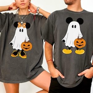 Comfort Colors® Retro Mickey Minnie Halloween Couple Shirts, Mickey Ghost Shirt, Minnie Ghost Shirt, Spooky Season Shirt, Disney Halloween