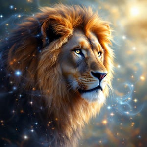 Cosmic Lion Portrait on Printed Canvas