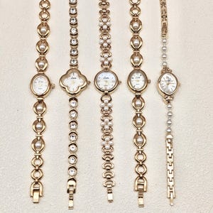 Handmade vintage gold watch bracelet, pearl gold watch, jewelry gift for her, gold women&#39;s watch, pearl watch