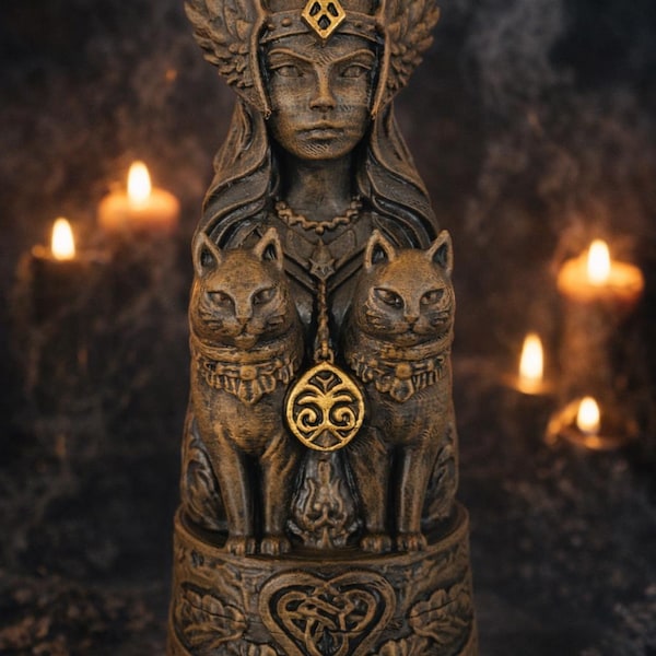 Freya Statue Norse Goddess – Hand Painted Wood Effect Viking Altar Decor