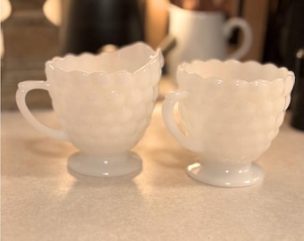 Anchor Hocking Vintage Bubble Milk Glass Creamer and Sugar set