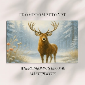 Regal Stag in Snowy Pine Forest – Winter Wildlife Fine Art Print