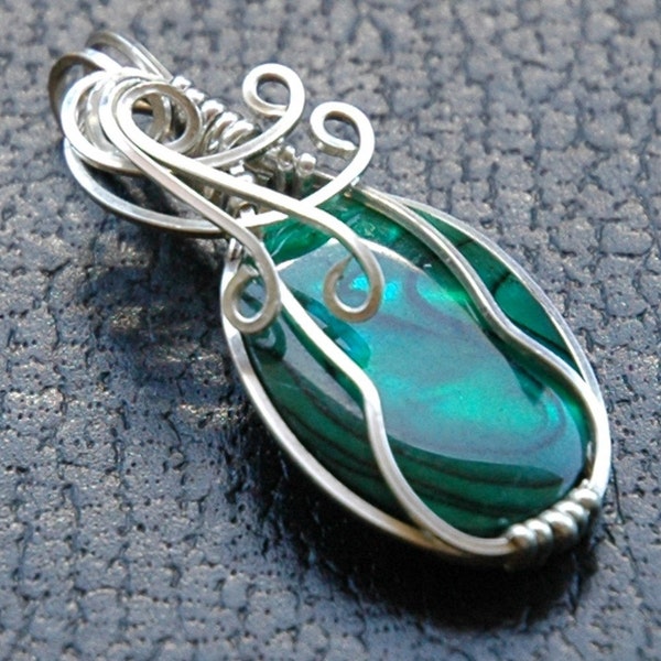 Elegant Wire Wrapped Green Abalone Shell Pendant