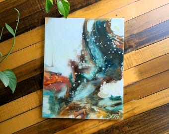 Abstract Resin Painting | Orange Gold Canvas Wall Art, 16x20