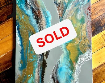 SOLD** Custom 16x20 Triptych Commissioned Abstract Art | Fluid Style Wall Art