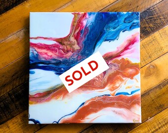 Gliding Pulse | Original Free Pour & Swipe Acrylic Painting on Canvas | Modern Colorful Resin Wall Art | Contemporary Home Gift