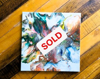 Original Abstract Fluid Art Painting: Bold Bloom on Canvas (14x14)