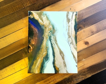 Geode Mirage Abstract Acrylic Painting | Blue, Cream, Gold Resin Canvas