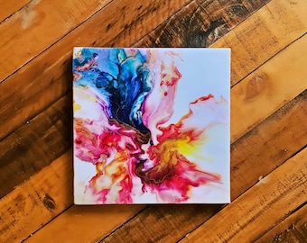 Abstract Acrylic Canvas Painting | Blue Pink Gold Resin Art