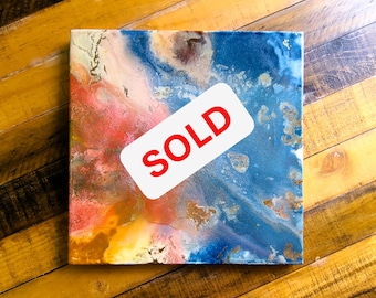 Original Abstract Fluid Resin Art Painting: 14x14 Canvas, Pearlescent Finish