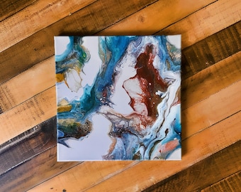 Original Abstract Acrylic Painting | Taupe, Blue, and Metallic Art