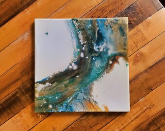 Blue & Gold Abstract Earth Tone Painting | Resin Wall Art