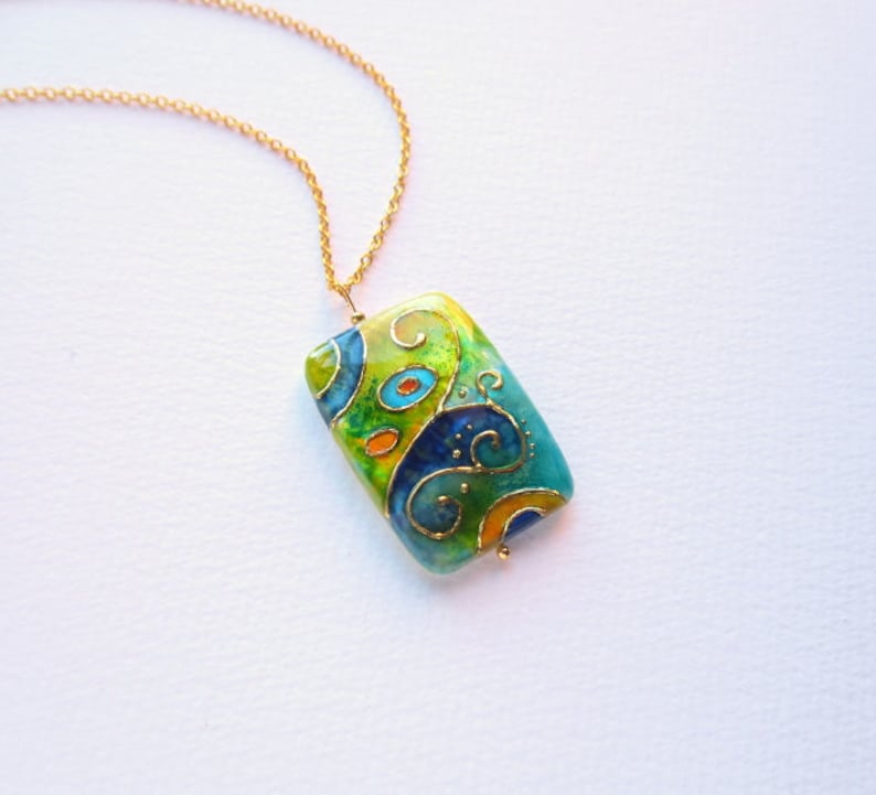 Statement Necklace Painted by Hand Klimt Necklace Unique Christmas Gift for her Turquoise Necklace Art Nouveau Jewelry Klimt Unique Gifts